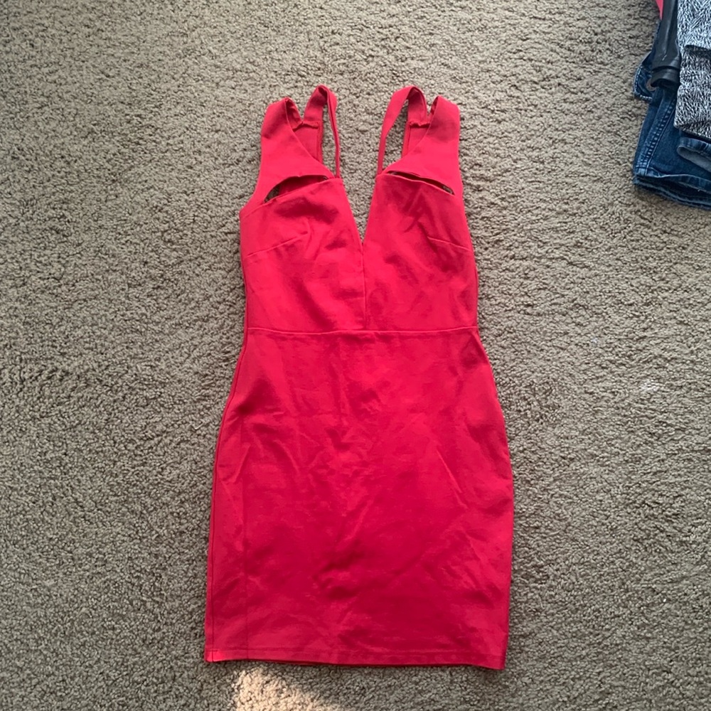 Red body con mini dress with cutouts